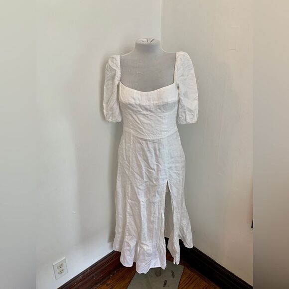 Reformation Belgium Linen Midi Dress 2 White Classic French Causal Wedding Chic - Picture 10 of 15